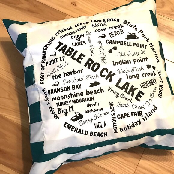 Handmade Table Rock Lake Pillow Cover: Cabin Decor, Marinas & Landmarks, 18x18 - Picture 9 of 10